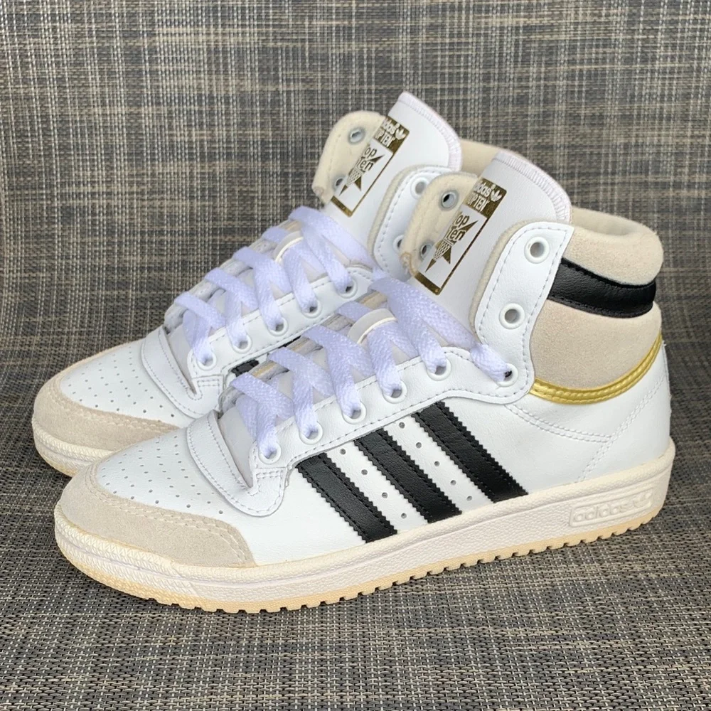 adidas Top Ten High-Top 'White Black Gold' Big Kids Sneakers size 4.5